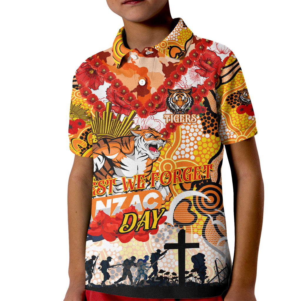Personalised Tigers ANZAC Day Kid Polo Shirt Aboriginal Rising Sun