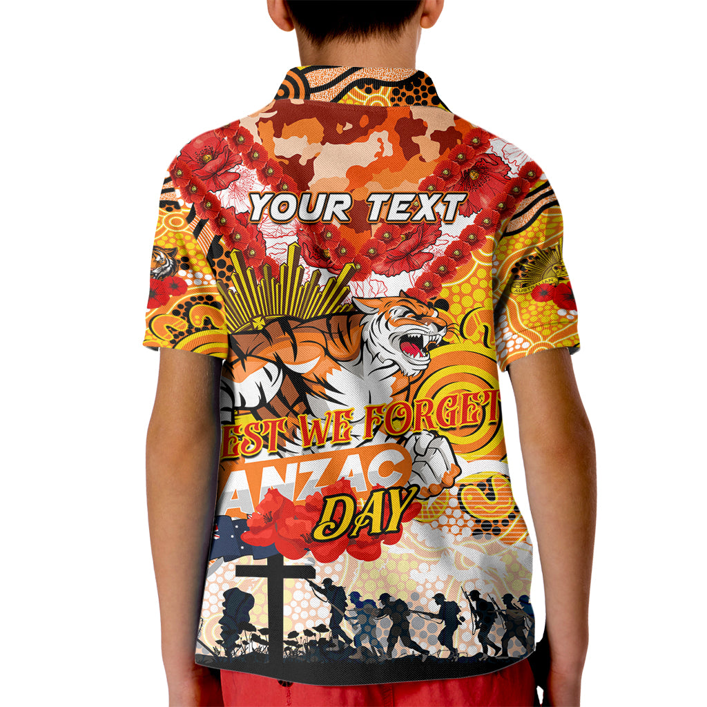 Personalised Tigers ANZAC Day Kid Polo Shirt Aboriginal Rising Sun