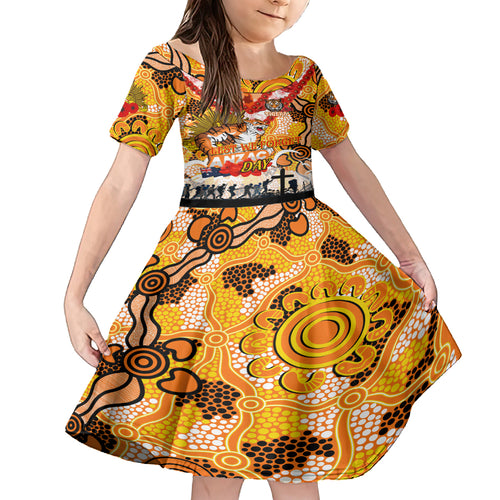 Personalised Tigers ANZAC Day Kid Short Sleeve Dress Aboriginal Rising Sun