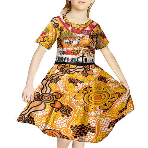Personalised Tigers ANZAC Day Kid Short Sleeve Dress Aboriginal Rising Sun