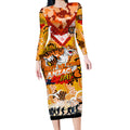Personalised Tigers ANZAC Day Long Sleeve Bodycon Dress Aboriginal Rising Sun