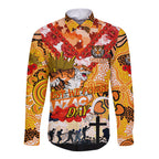 Personalised Tigers ANZAC Day Long Sleeve Button Shirt Aboriginal Rising Sun