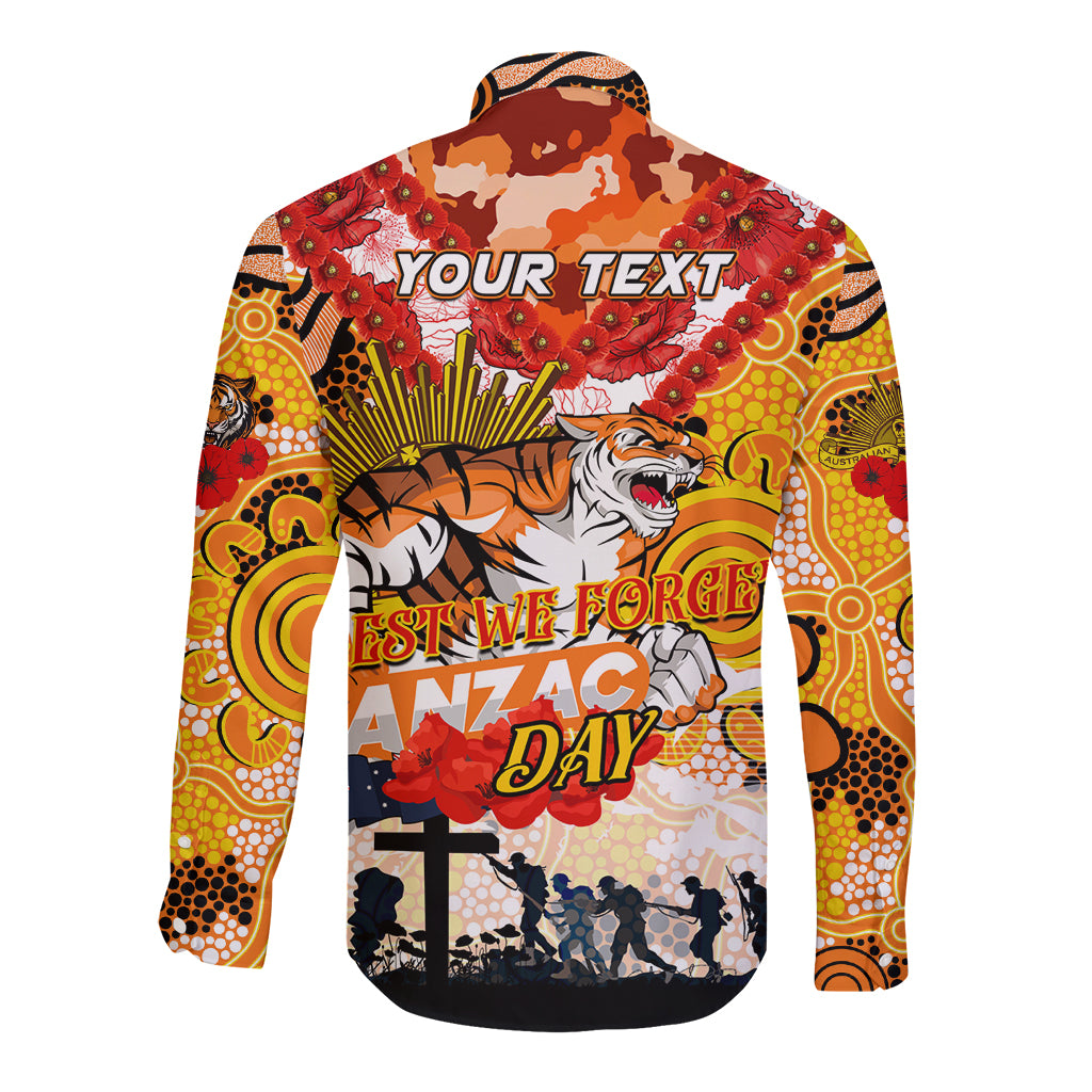 Personalised Tigers ANZAC Day Long Sleeve Button Shirt Aboriginal Rising Sun