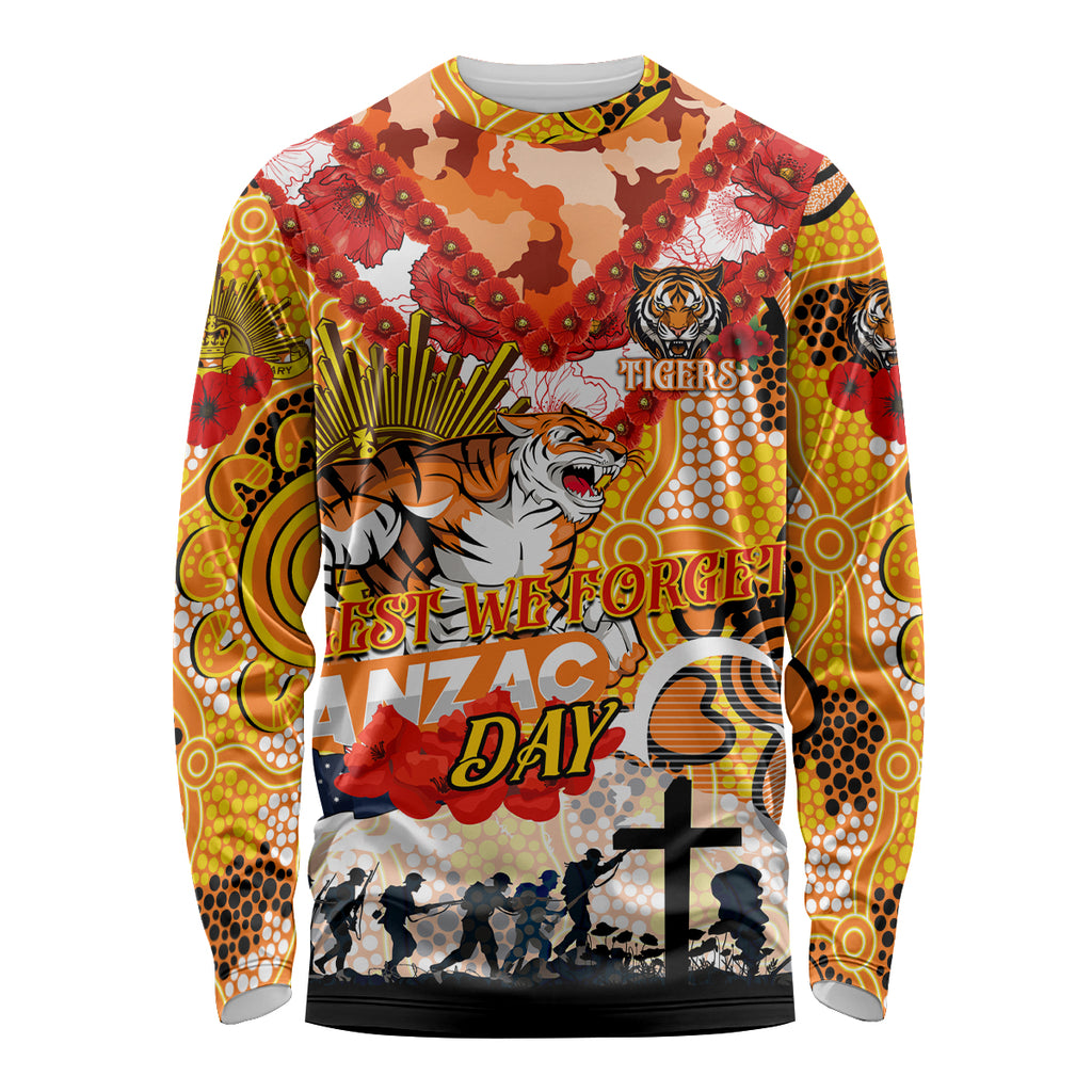 Personalised Tigers ANZAC Day Long Sleeve Shirt Aboriginal Rising Sun