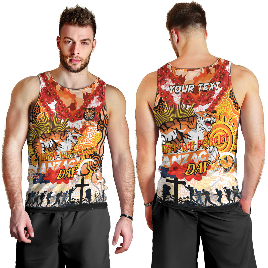 Personalised Tigers ANZAC Day Men Tank Top Aboriginal Rising Sun