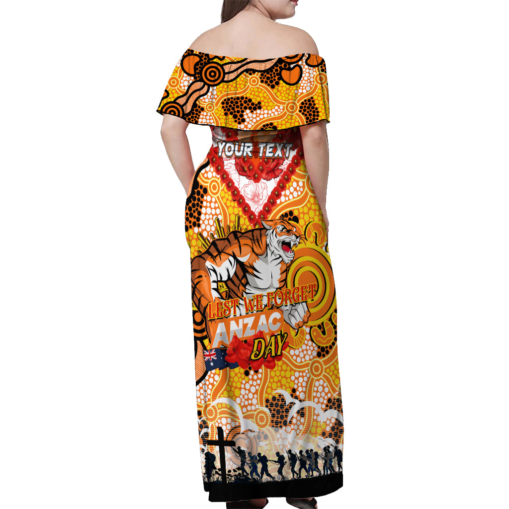 Personalised Tigers ANZAC Day Off Shoulder Maxi Dress Aboriginal Rising Sun