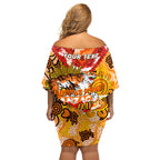 Personalised Tigers ANZAC Day Off Shoulder Short Dress Aboriginal Rising Sun