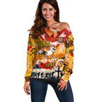 Personalised Tigers ANZAC Day Off Shoulder Sweater Aboriginal Rising Sun