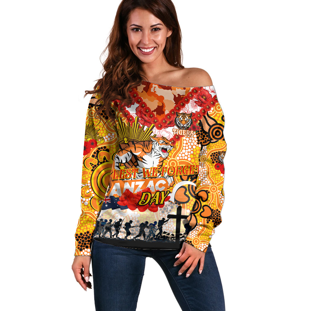Personalised Tigers ANZAC Day Off Shoulder Sweater Aboriginal Rising Sun