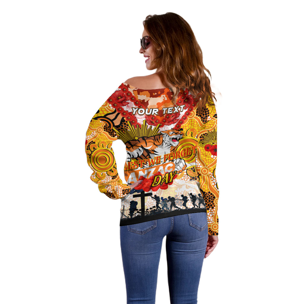 Personalised Tigers ANZAC Day Off Shoulder Sweater Aboriginal Rising Sun