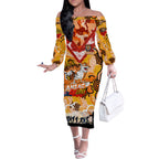 Personalised Tigers ANZAC Day Off The Shoulder Long Sleeve Dress Aboriginal Rising Sun