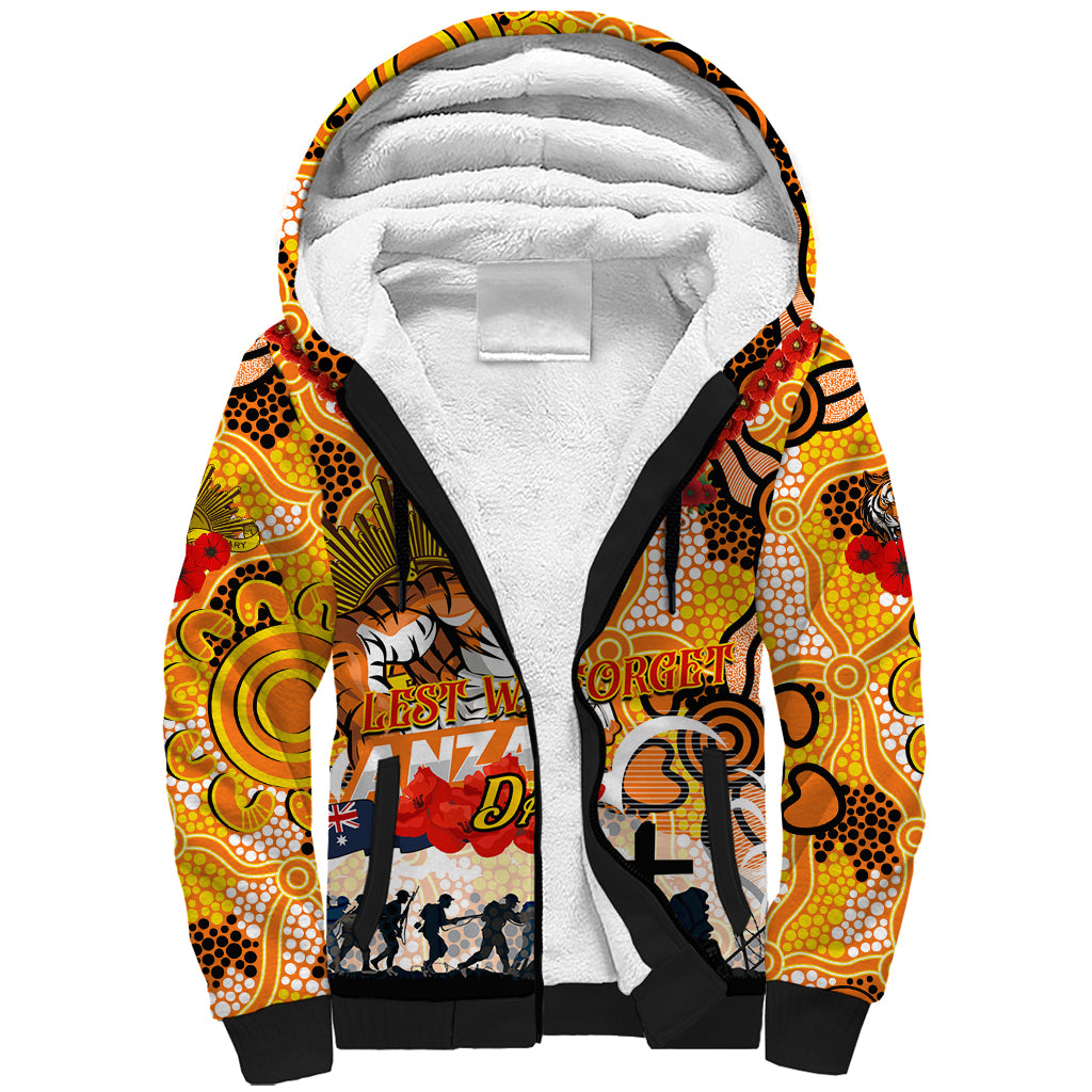 Personalised Tigers ANZAC Day Sherpa Hoodie Aboriginal Rising Sun