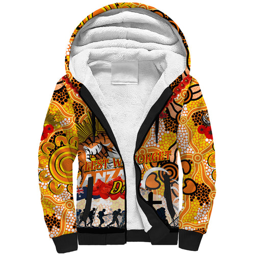 Personalised Tigers ANZAC Day Sherpa Hoodie Aboriginal Rising Sun