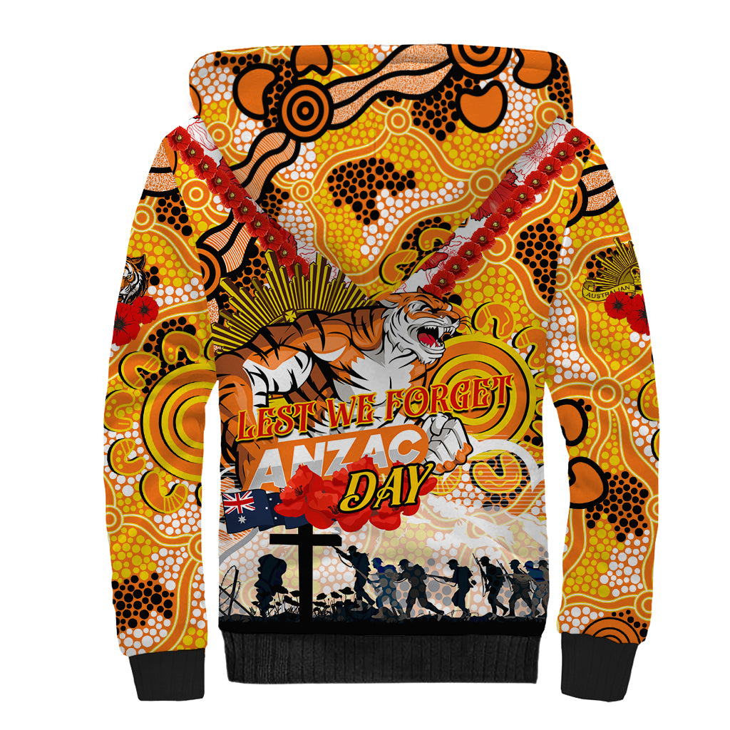 Personalised Tigers ANZAC Day Sherpa Hoodie Aboriginal Rising Sun