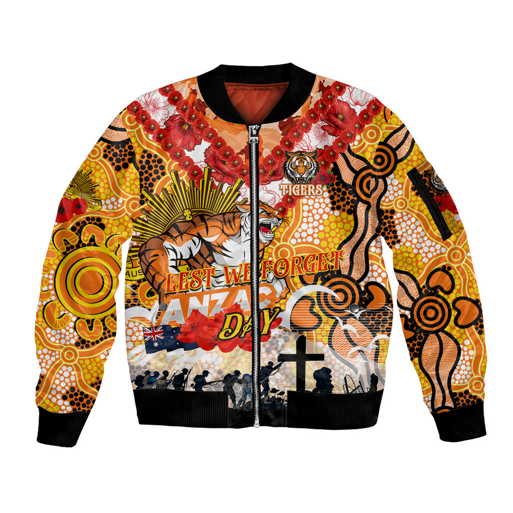 Personalised Tigers ANZAC Day Sleeve Zip Bomber Jacket Aboriginal Rising Sun