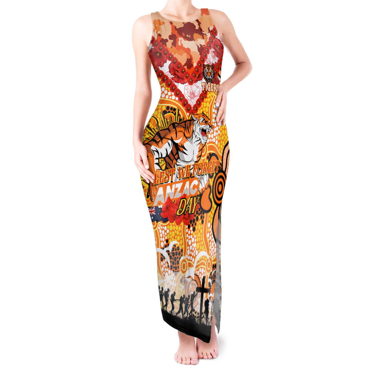 Personalised Tigers ANZAC Day Tank Maxi Dress Aboriginal Rising Sun
