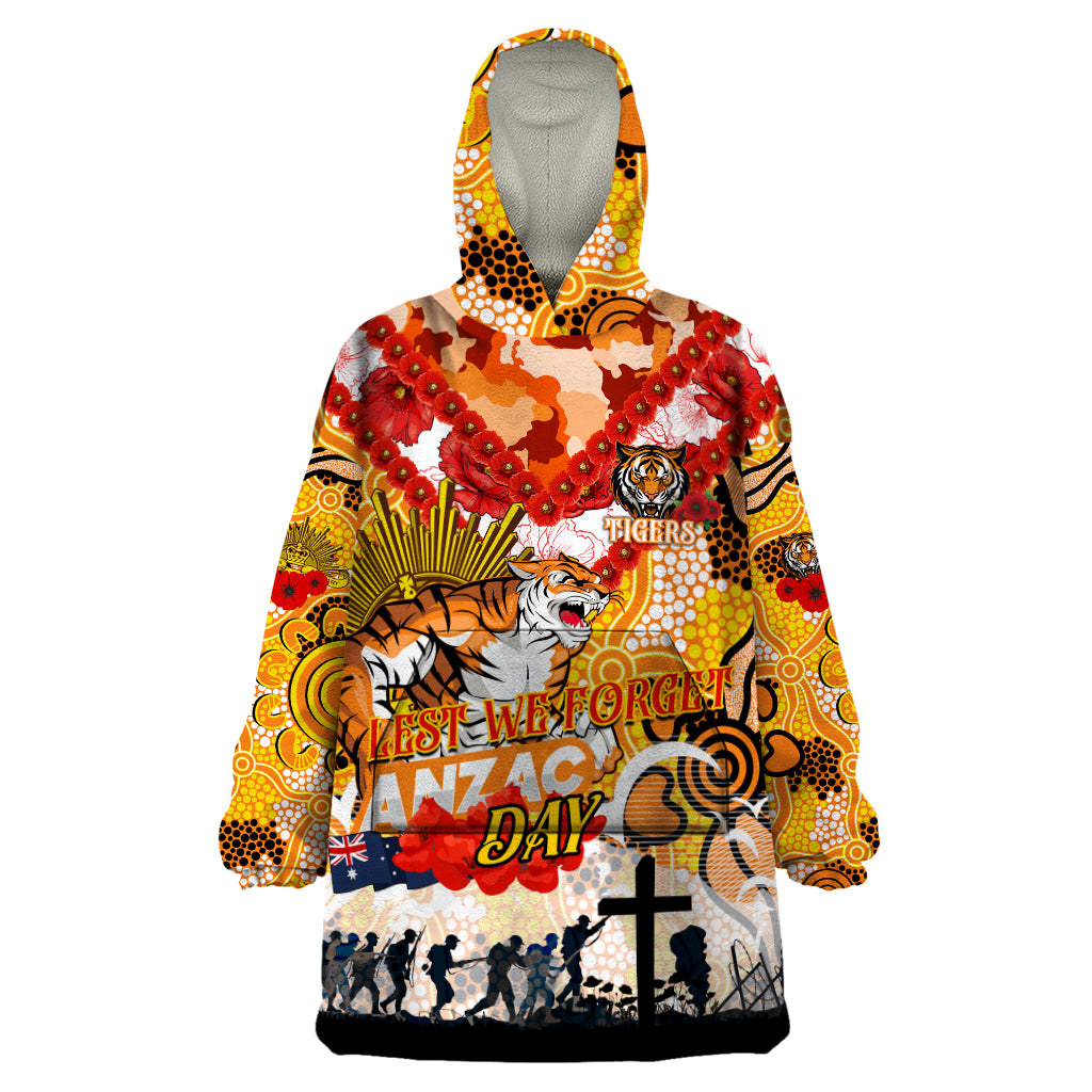 Personalised Tigers ANZAC Day Wearable Blanket Hoodie Aboriginal Rising Sun