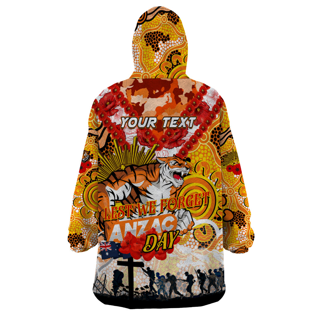 Personalised Tigers ANZAC Day Wearable Blanket Hoodie Aboriginal Rising Sun