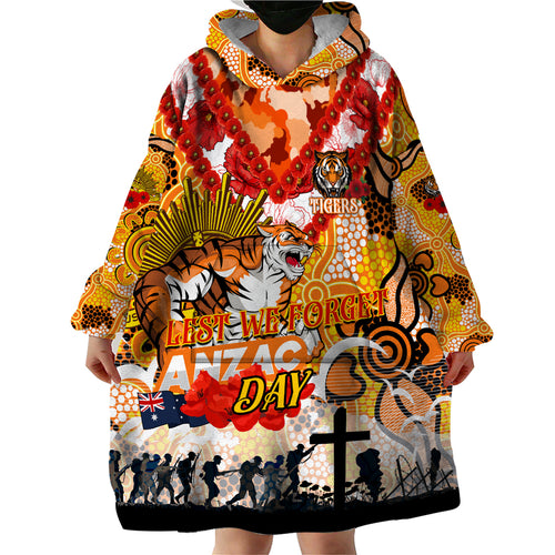 Personalised Tigers ANZAC Day Wearable Blanket Hoodie Aboriginal Rising Sun