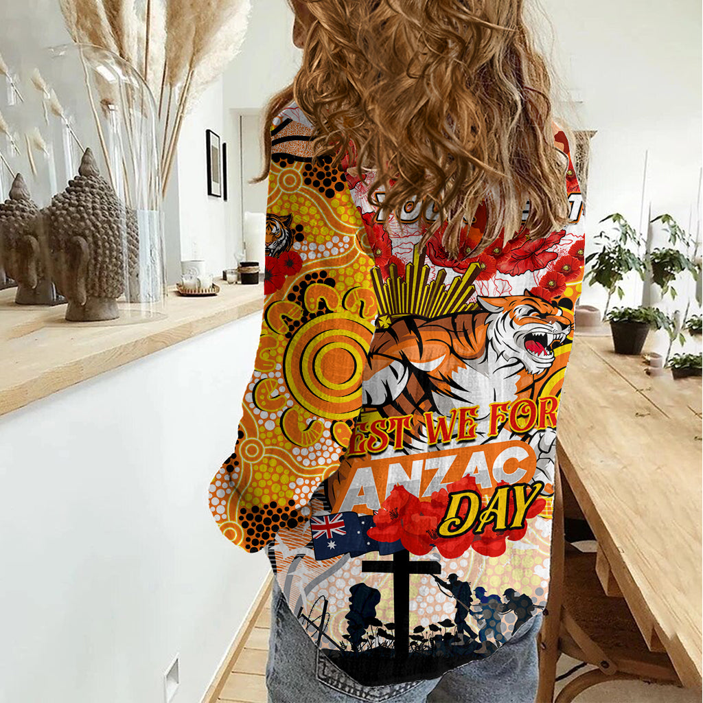 Personalised Tigers ANZAC Day Women Casual Shirt Aboriginal Rising Sun