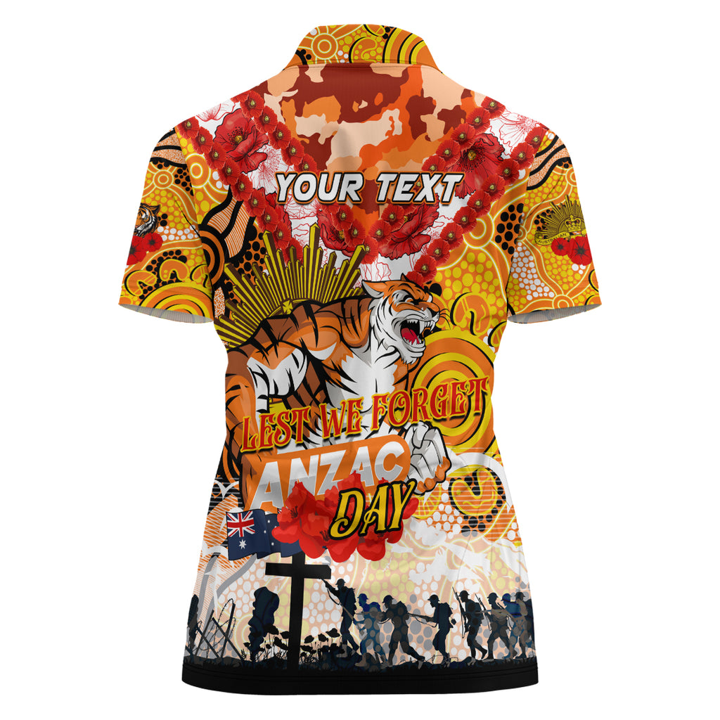 Personalised Tigers ANZAC Day Women Polo Shirt Aboriginal Rising Sun