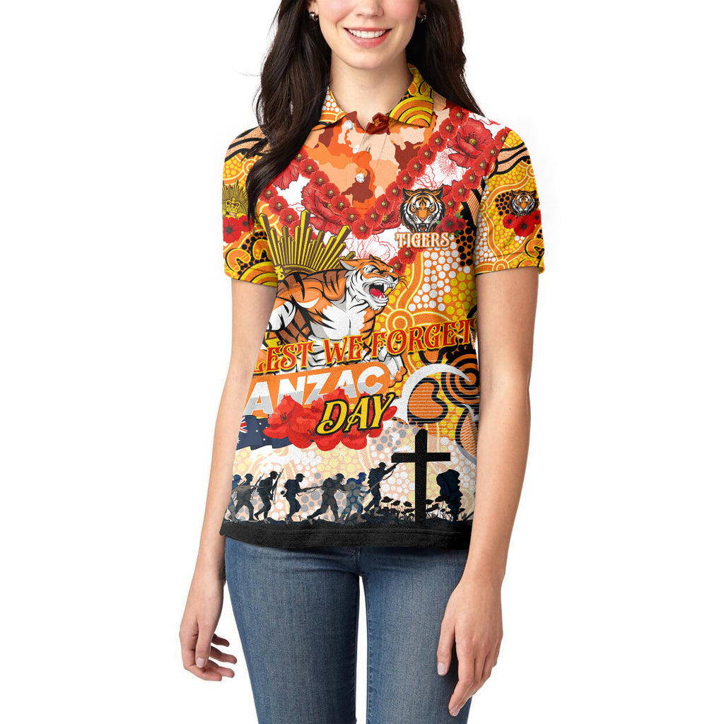 Personalised Tigers ANZAC Day Women Polo Shirt Aboriginal Rising Sun