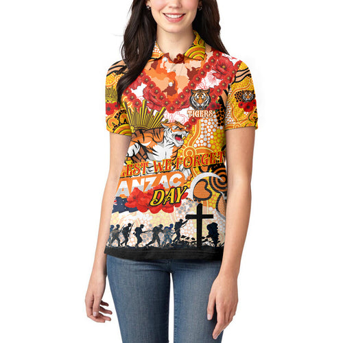Personalised Tigers ANZAC Day Women Polo Shirt Aboriginal Rising Sun