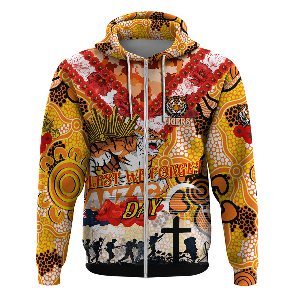 Personalised Tigers ANZAC Day Zip Hoodie Aboriginal Rising Sun