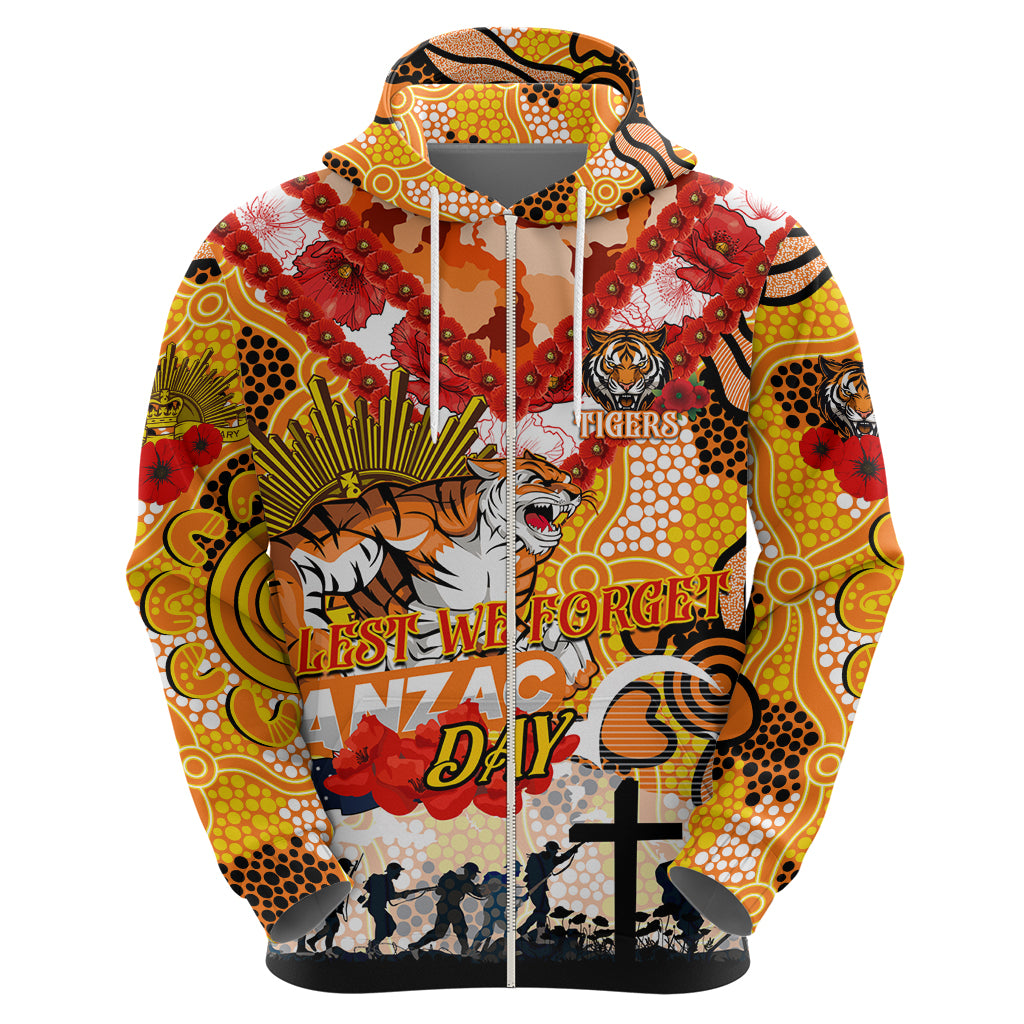 Personalised Tigers ANZAC Day Zip Hoodie Aboriginal Rising Sun