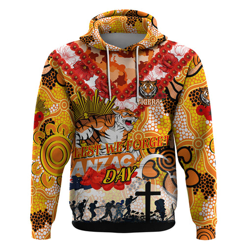 Personalised Tigers ANZAC Day Zip Hoodie Aboriginal Rising Sun