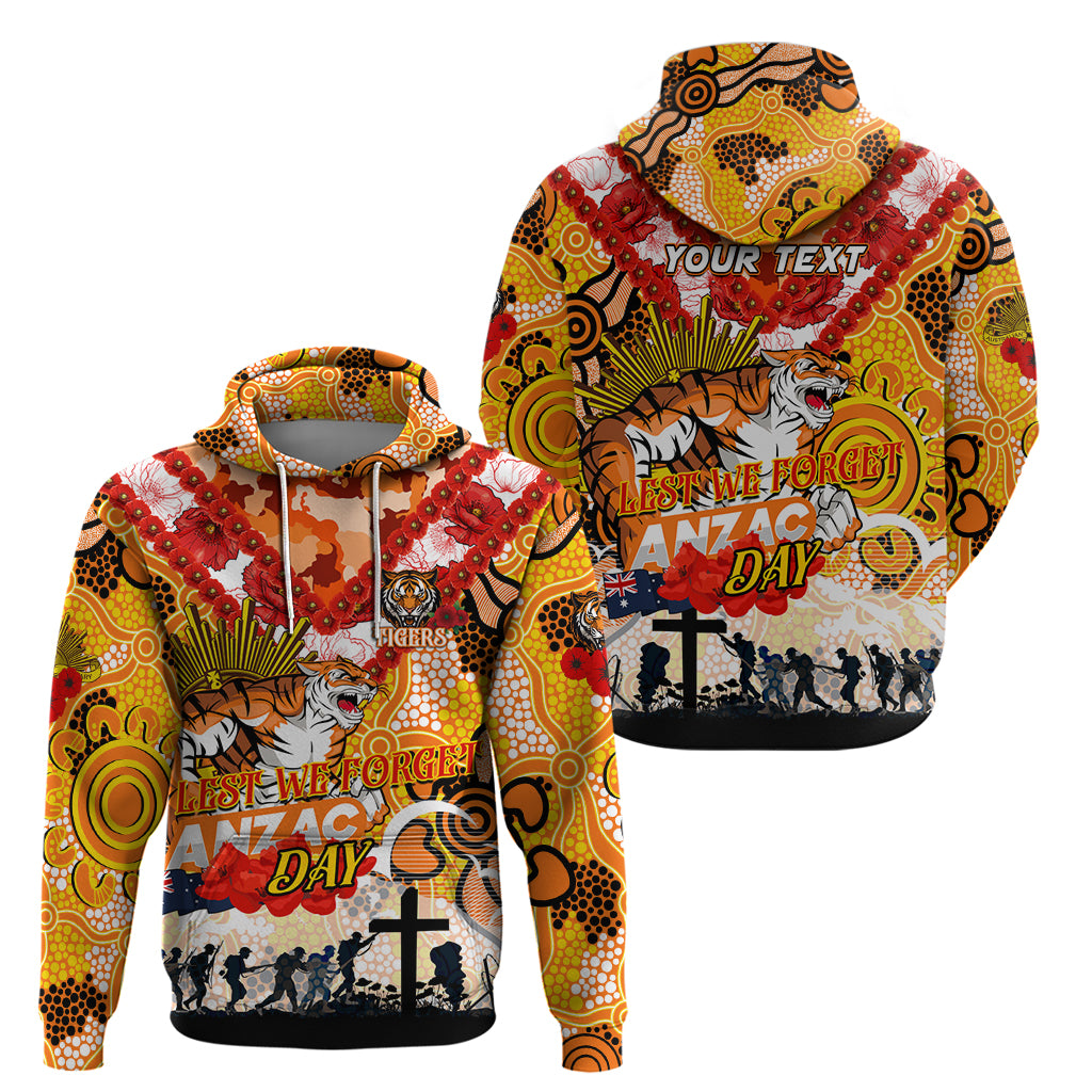 Personalised Tigers ANZAC Day Zip Hoodie Aboriginal Rising Sun