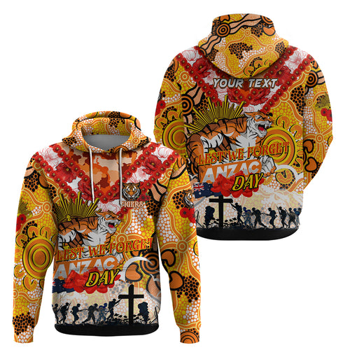 Personalised Tigers ANZAC Day Zip Hoodie Aboriginal Rising Sun