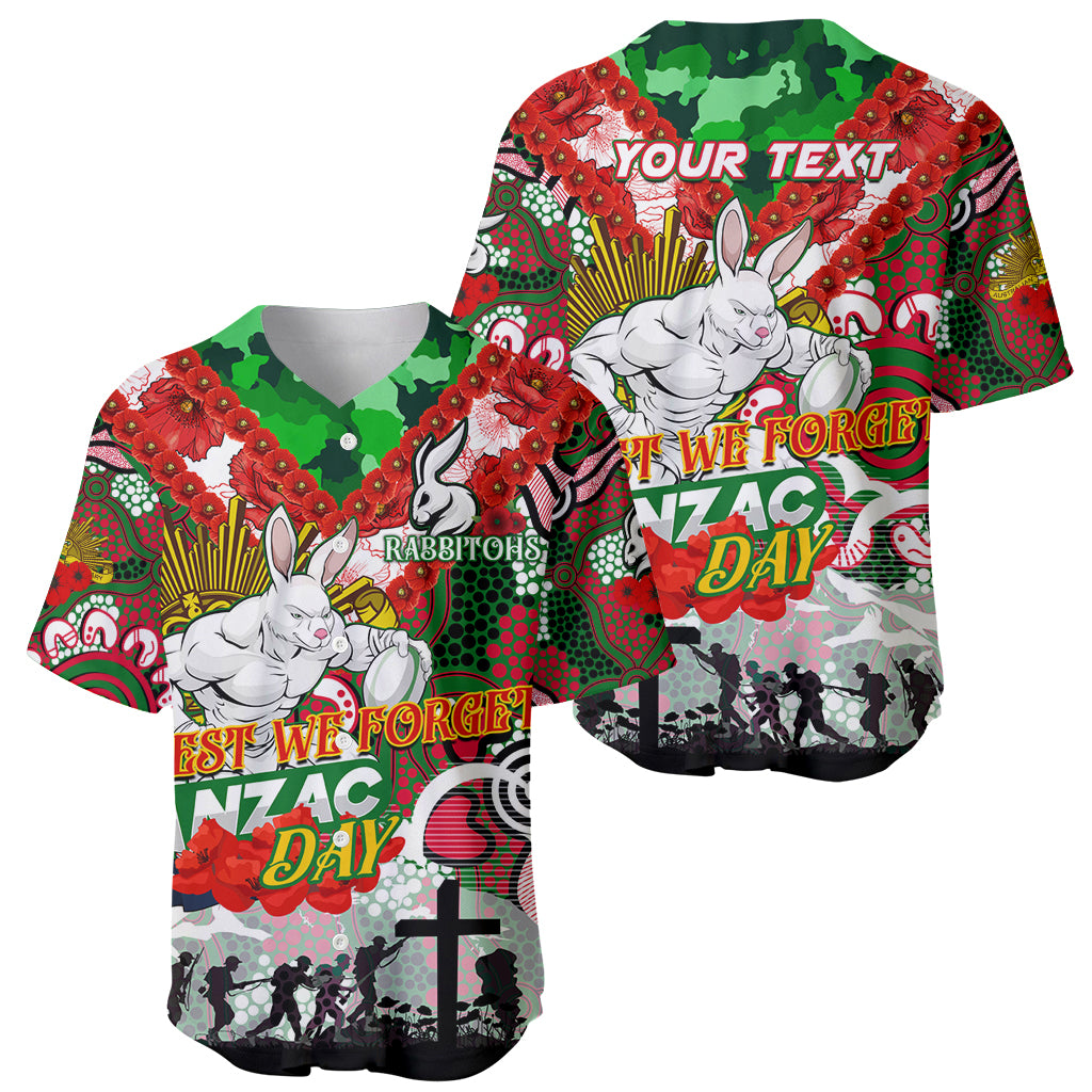 Personalised Rabbitohs ANZAC Day Baseball Jersey Aboriginal Rising Sun