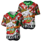 Personalised Rabbitohs ANZAC Day Baseball Jersey Aboriginal Rising Sun