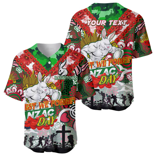 Personalised Rabbitohs ANZAC Day Baseball Jersey Aboriginal Rising Sun