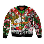 Personalised Rabbitohs ANZAC Day Bomber Jacket Aboriginal Rising Sun