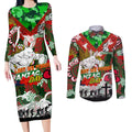 Personalised Rabbitohs ANZAC Day Couples Matching Long Sleeve Bodycon Dress and Long Sleeve Button Shirt Aboriginal Rising Sun