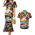 Personalised Rabbitohs ANZAC Day Couples Matching Mermaid Dress and Hawaiian Shirt Aboriginal Rising Sun