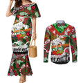 Personalised Rabbitohs ANZAC Day Couples Matching Mermaid Dress and Long Sleeve Button Shirt Aboriginal Rising Sun