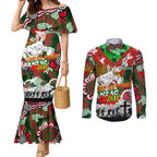 Personalised Rabbitohs ANZAC Day Couples Matching Mermaid Dress and Long Sleeve Button Shirt Aboriginal Rising Sun