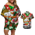 Personalised Rabbitohs ANZAC Day Couples Matching Off Shoulder Short Dress and Hawaiian Shirt Aboriginal Rising Sun