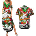 Personalised Rabbitohs ANZAC Day Couples Matching Summer Maxi Dress and Hawaiian Shirt Aboriginal Rising Sun