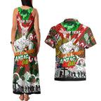 Personalised Rabbitohs ANZAC Day Couples Matching Tank Maxi Dress and Hawaiian Shirt Aboriginal Rising Sun