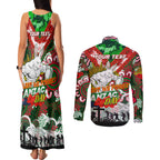 Personalised Rabbitohs ANZAC Day Couples Matching Tank Maxi Dress and Long Sleeve Button Shirt Aboriginal Rising Sun