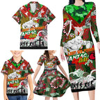 Personalised Rabbitohs ANZAC Day Family Matching Long Sleeve Bodycon Dress and Hawaiian Shirt Aboriginal Rising Sun