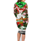 Personalised Rabbitohs ANZAC Day Family Matching Long Sleeve Bodycon Dress and Hawaiian Shirt Aboriginal Rising Sun