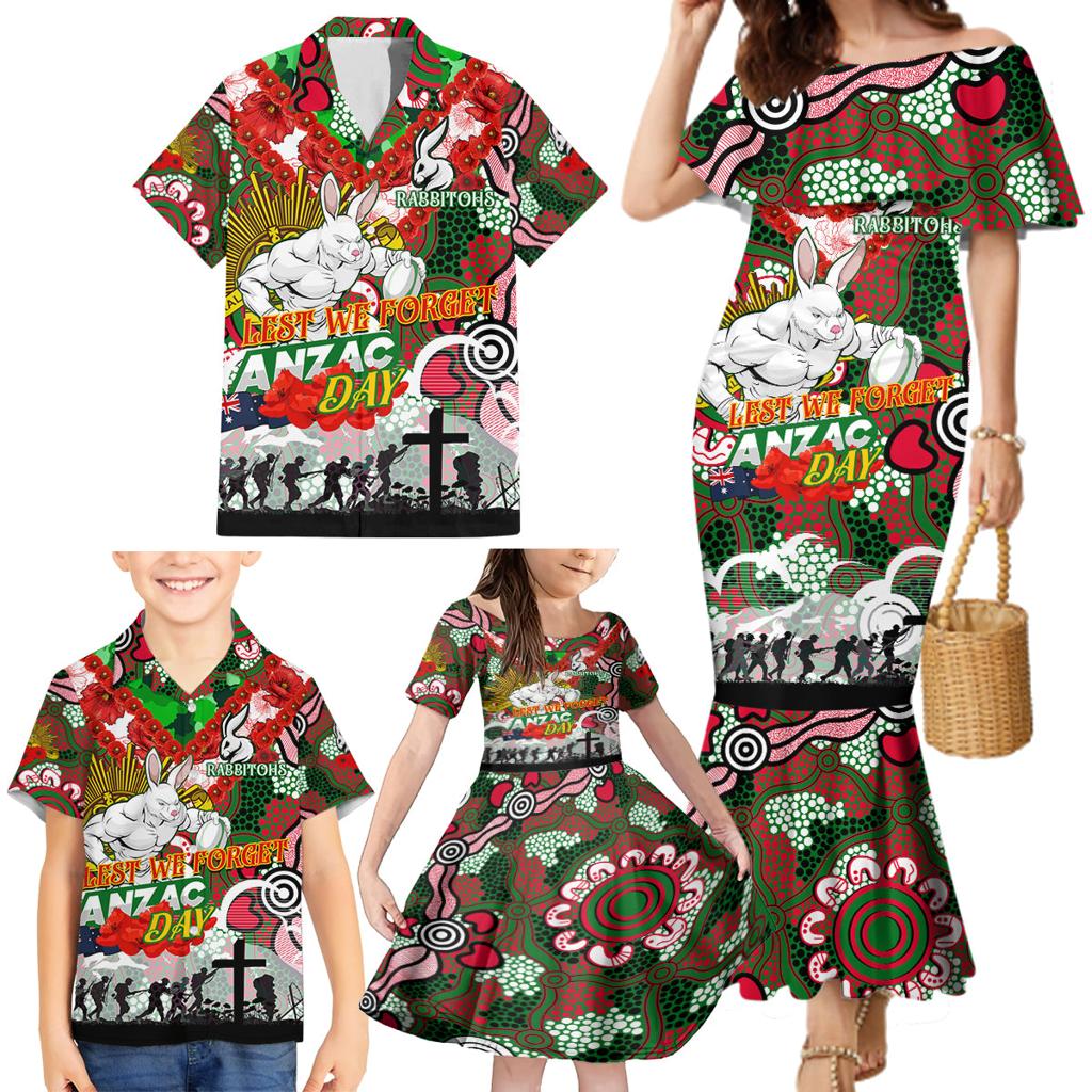 Personalised Rabbitohs ANZAC Day Family Matching Mermaid Dress and Hawaiian Shirt Aboriginal Rising Sun