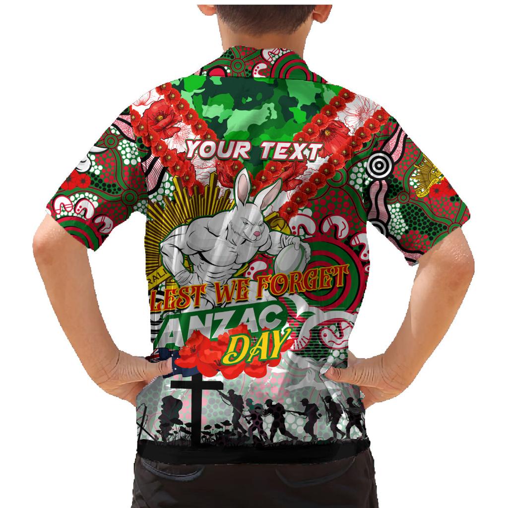 Personalised Rabbitohs ANZAC Day Family Matching Mermaid Dress and Hawaiian Shirt Aboriginal Rising Sun
