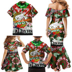 Personalised Rabbitohs ANZAC Day Family Matching Mermaid Dress and Hawaiian Shirt Aboriginal Rising Sun