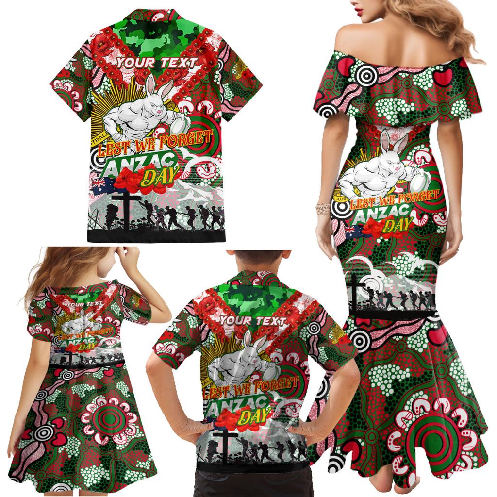 Personalised Rabbitohs ANZAC Day Family Matching Mermaid Dress and Hawaiian Shirt Aboriginal Rising Sun